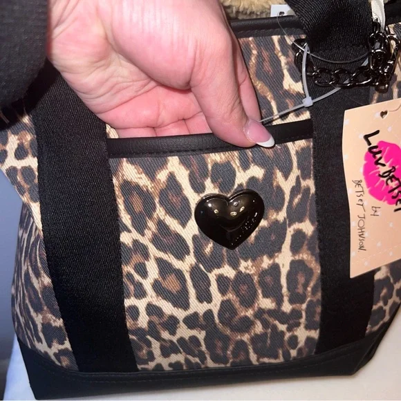 Luv Betsey Leopard Print Tote – Heart Logo & Teddy Charm • NWT - Picture 4 of 11